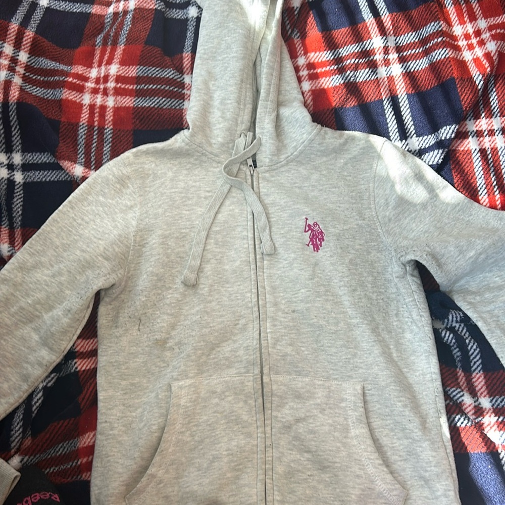 Gray and pink polo sweater barely worn in a size small